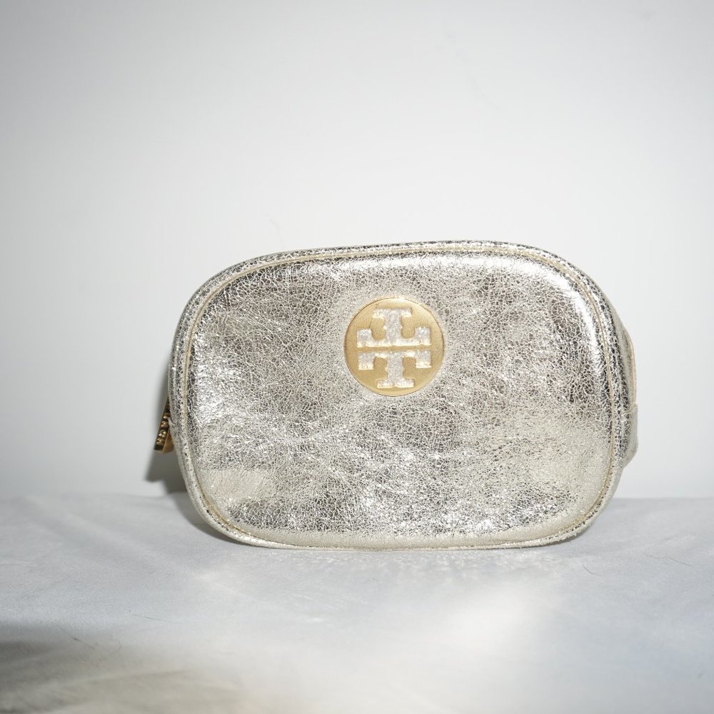 TORY BURCH METALLIC COSMETIC BAG
